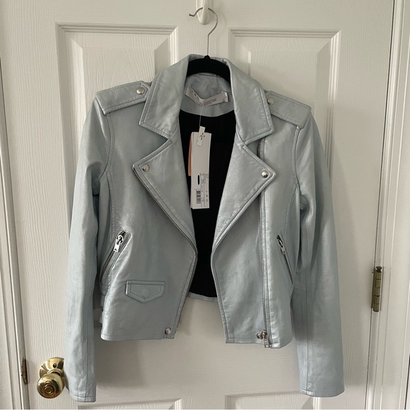 IRO Paris Ashville Leather Jacket Metallic Light Blue Women’s size 38 NEW W TAGS - Picture 3 of 6